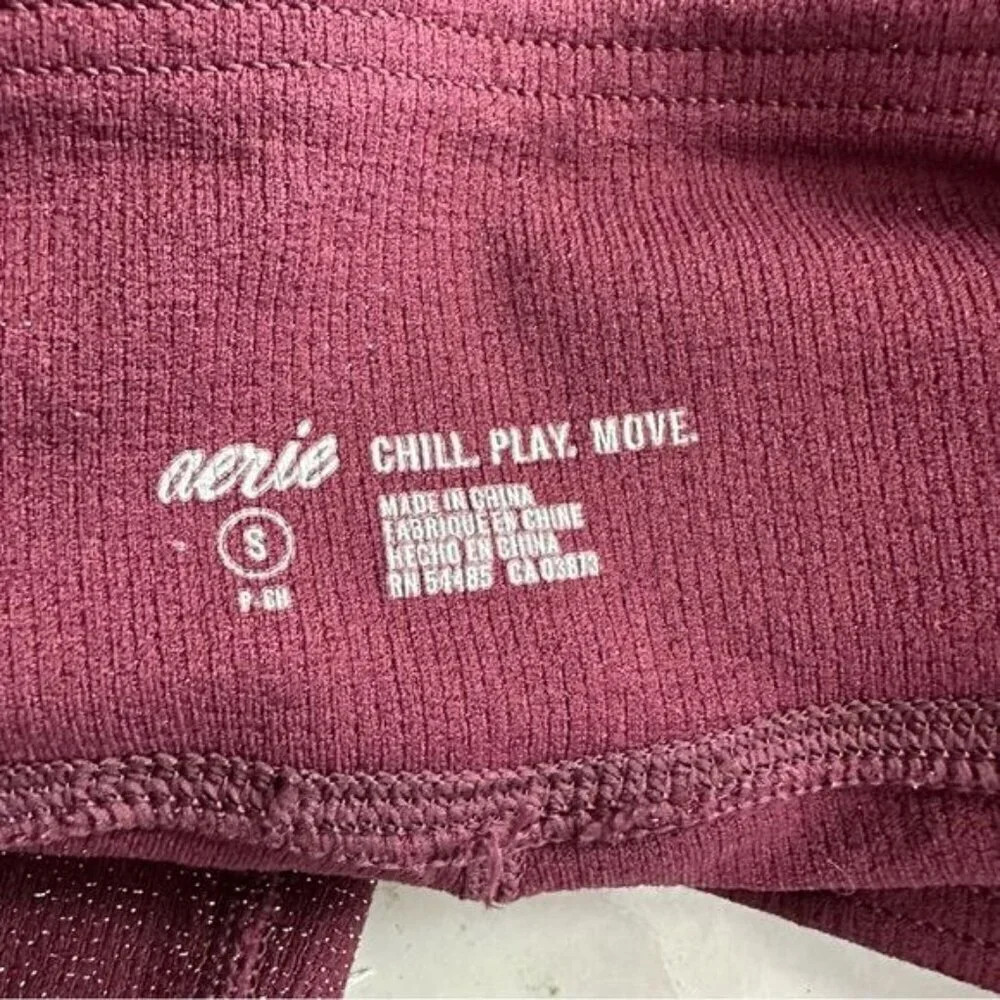 Aerie Chill Play Move Sparkle GlitteryThermal Burgundy Cozy Holiday Leggings S